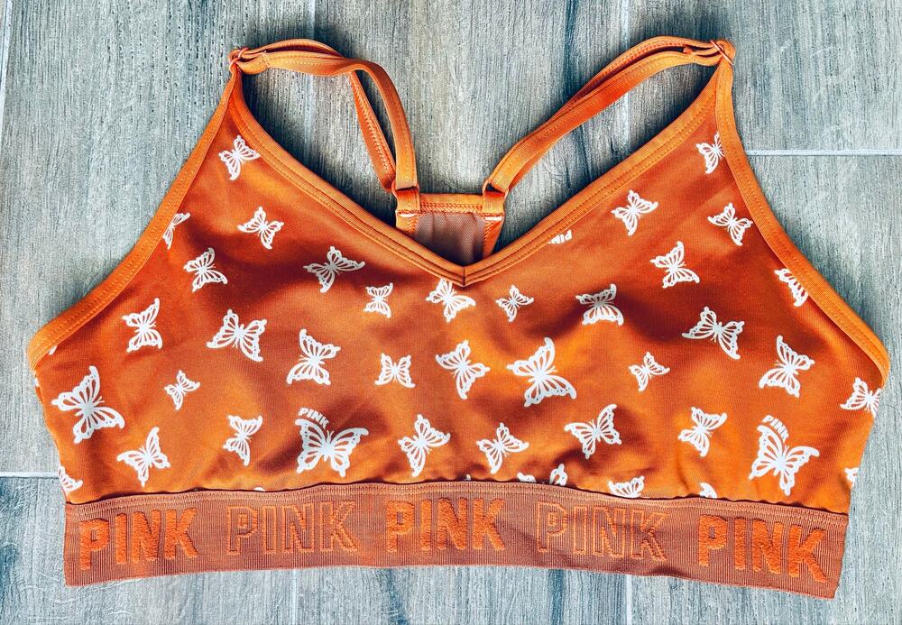 Victoria's Secret PINK Active Sports Bra Lightweight Lined Orange Butterfly